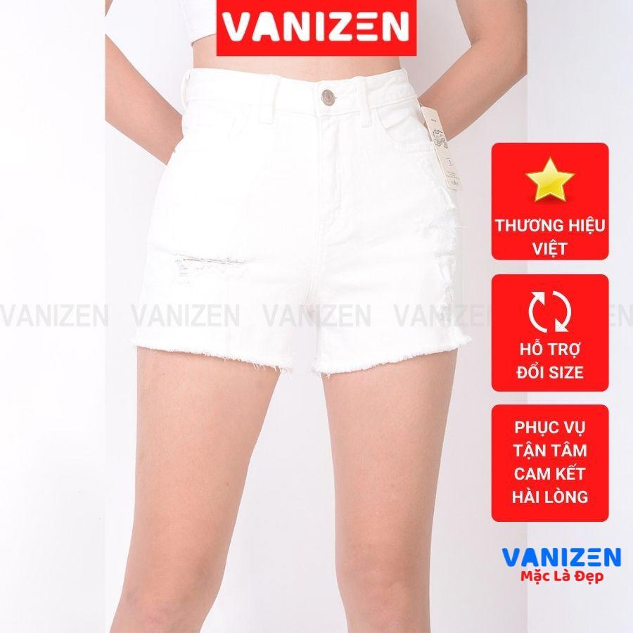 Quần short jean nữ ngắn đẹp lưng cao cạp cao gấu tua rua rách đen trắng hàng cao cấp mã 4420 VANIZEN