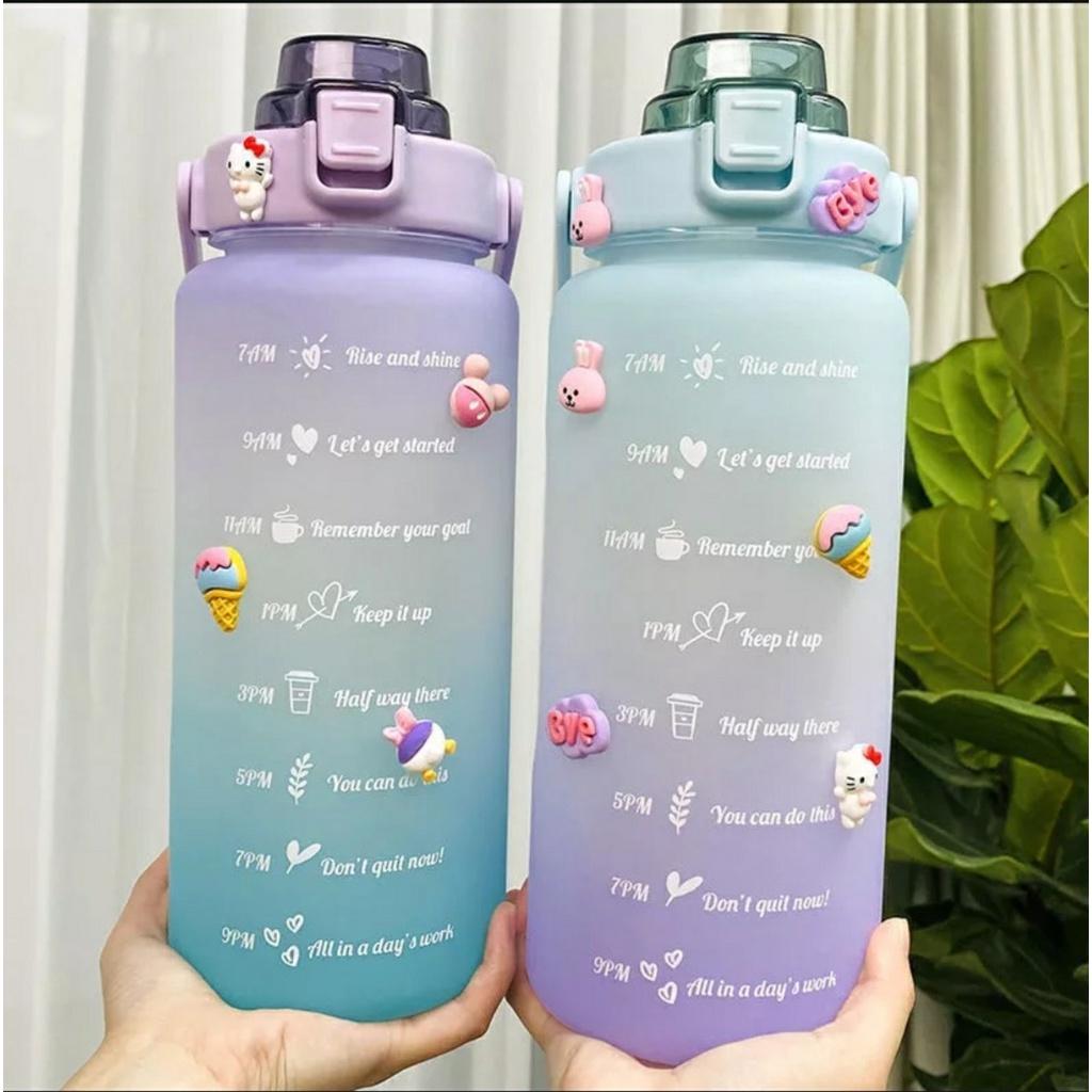 Bình Nước 2 Lít Có Hẹn Giờ Uống Nước Siêu Dể Thương Cho Bé Đi Học Có Tặng Sticker Chất Liệu An Toàn