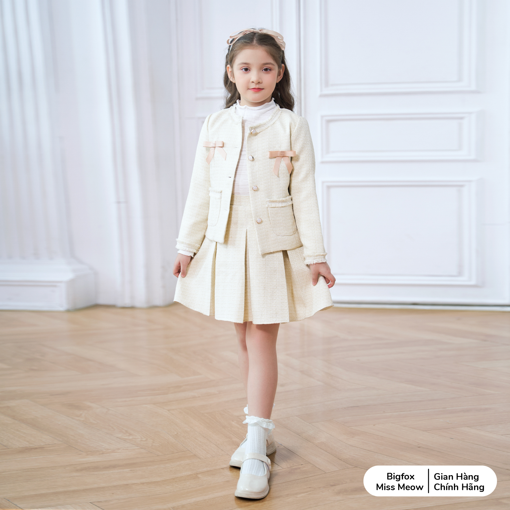 Áo dạ tweed bé gái size đại BIGFOX MISS MEOW, kiểu khoác mùa thu đông phom Hàn tiểu thư nữ tính 6-11 tuổi 38kg 2004