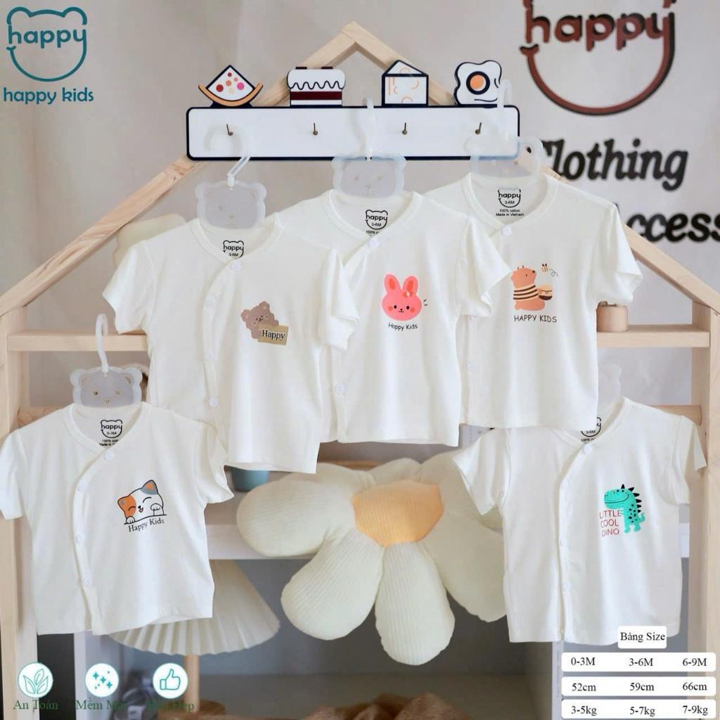 [3-8kg] Áo Sơ Sinh NGẮN TAY Trắng In Chất Thun Lạnh Mềm, Mỏng, Mát Cho Bé - HAPPY KIDS - 1 áo - B. Trai