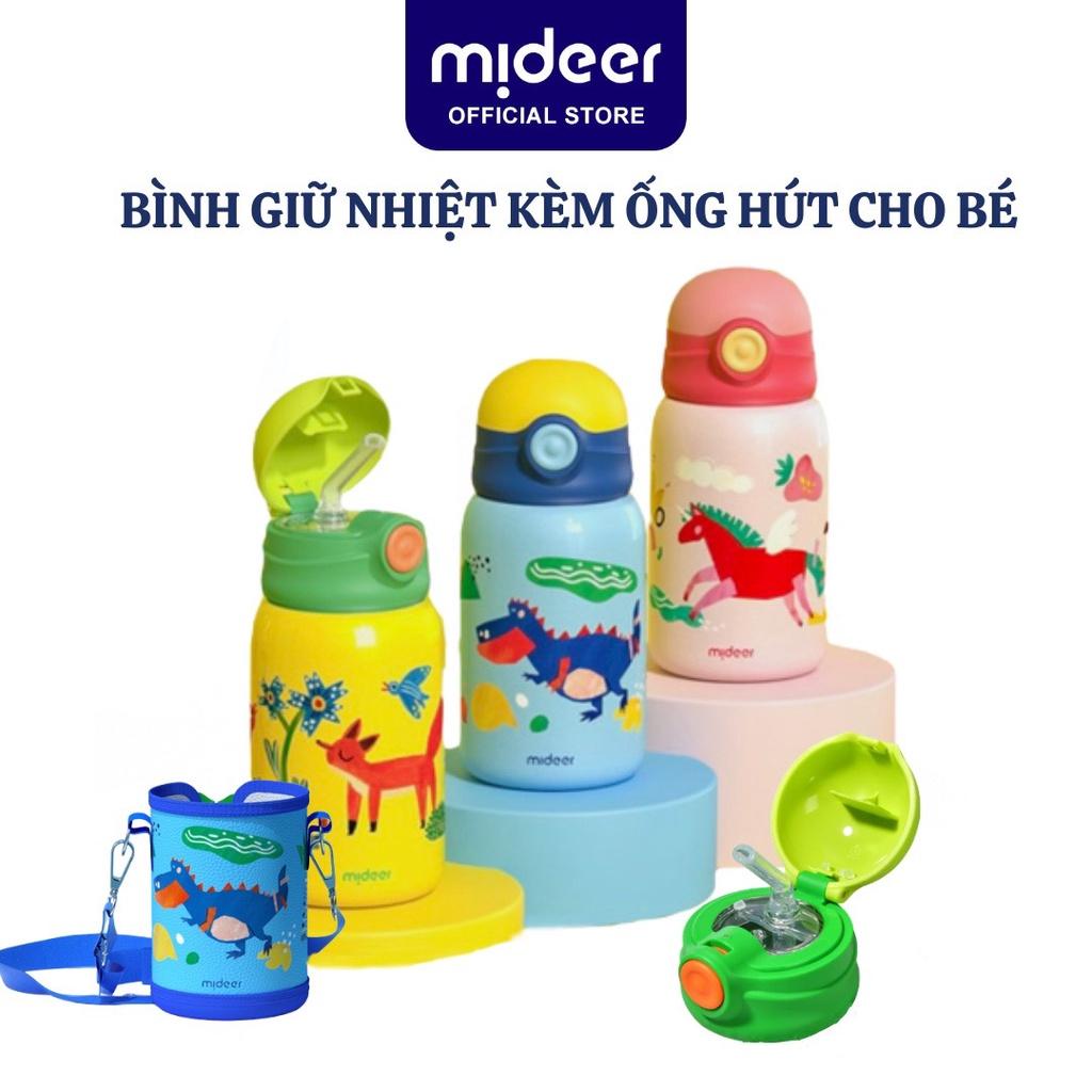 Bình nước cho bé giữ nhiệt đi học có ống hút Mideer Vacuum Insulated Bottle có quai đeo và cốc cao cấp
