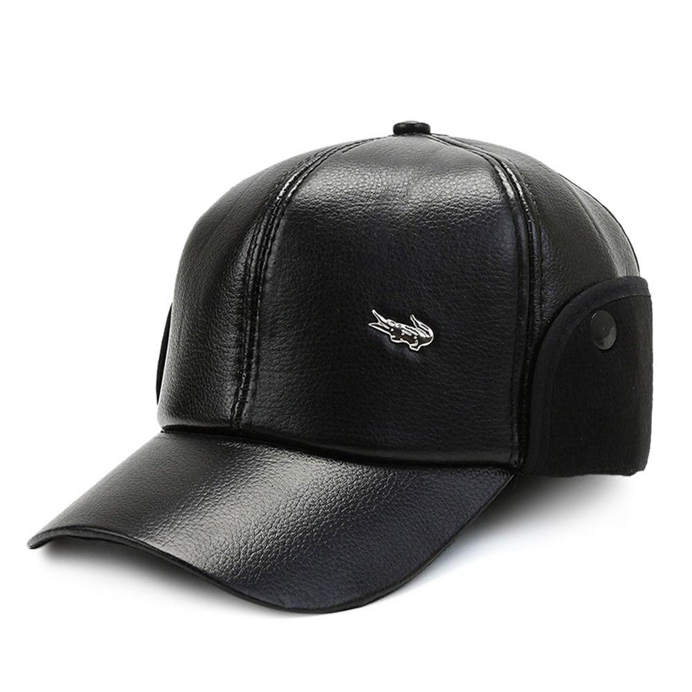 Mùa đông ấm áp mũ nam giới da đen mũ bóng chày mũ mũ cho nam snapback nữ ngủ trên núi Color: Black1