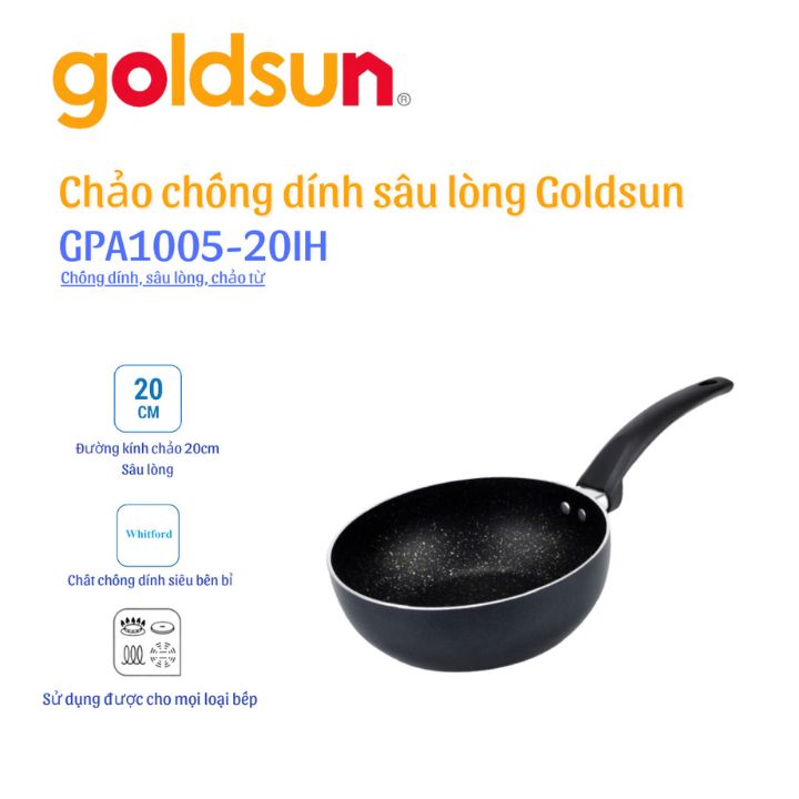 Chảo chống dính sâu lòng đáy từ Goldsun GPA1005-20IH, đường kính 20cm dùng mọi loại bếp, công nghệ chống dính Mỹ - Hàng chính hãng