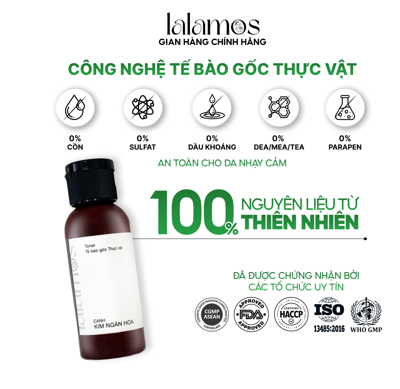 Toner Cánh Kim Ngân Hoa Lalamos Dưỡng Ẩm Và Se Khít Lỗ Chân Lông Mini Size - 50ml