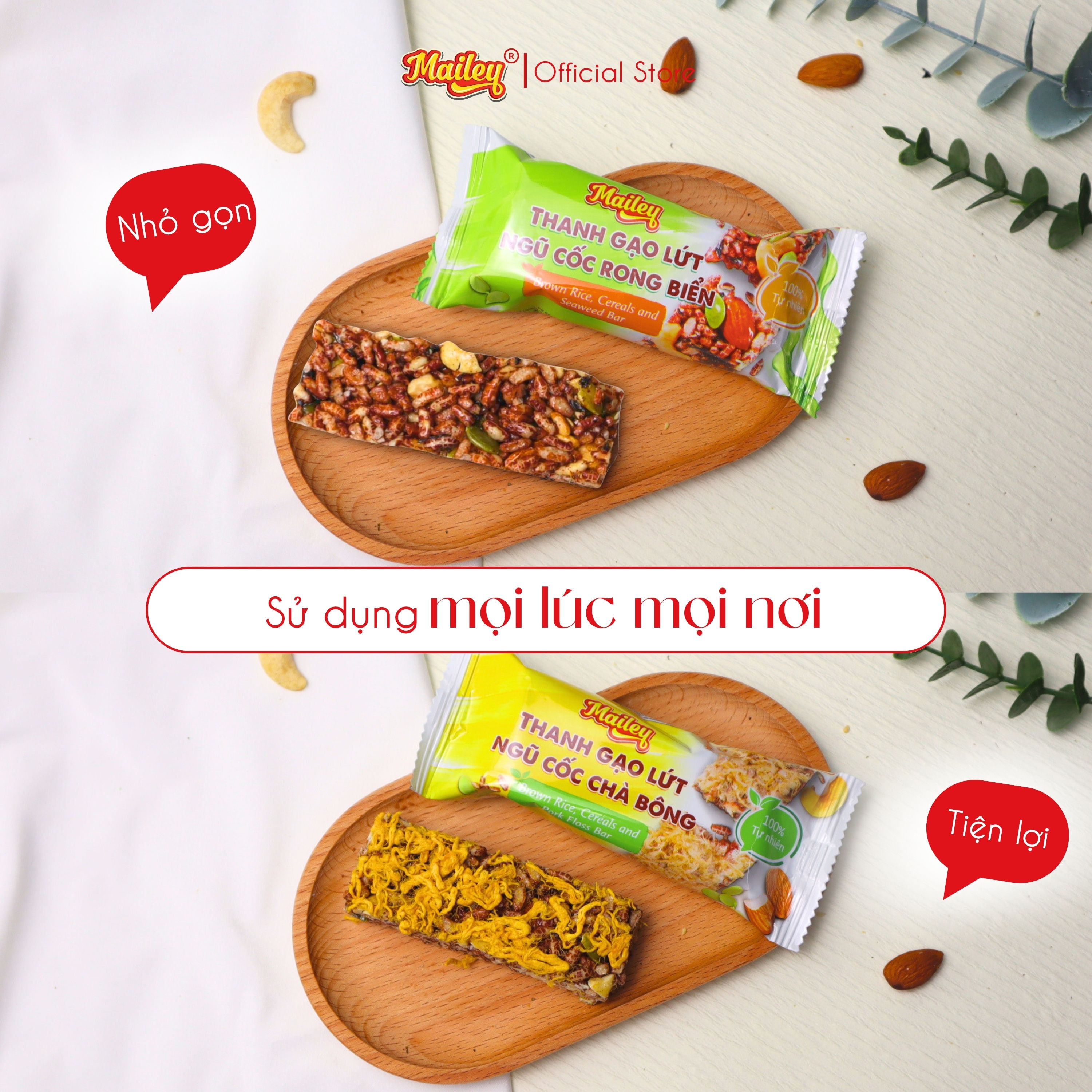 Thanh gạo lứt ngũ cốc chà bông/rong biển mix hạt Mailey Hộp 120g - Bánh gạo lứt ăn kiêng hỗ trợ giảm cân
