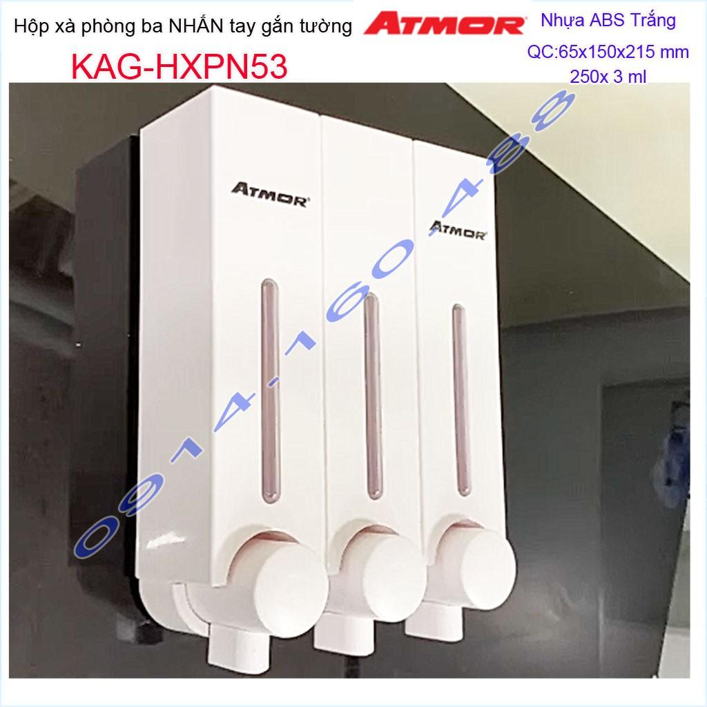 Hộp nhấn xà phòng Atmor KAG-HXPN53-Trắng-White, bình xịt xà bông 250ml x3 thiết kế sang trọng nhấn êm siêu bền