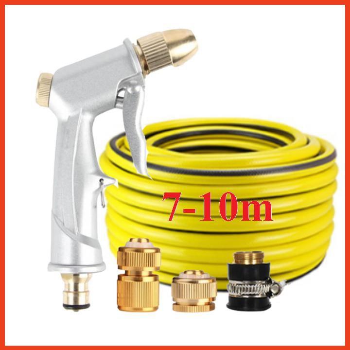Bộ dây vòi xịt nước rửa xe, tưới cây . tăng áp 3 lần, loại 7m, 10m 206701 đầu đồng, cút đồng