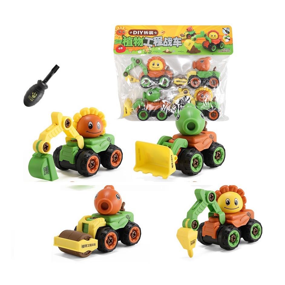 Sét 4 Xe Ô Tô Đồ Chơi Lắp Ráp Mô Hình Hoa Quả Game Plants vs Zombies Cho Bé