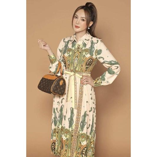 ĐẦM LỤA CỔ SƠ MI HOẠ TIẾT SANG TRỌNG
