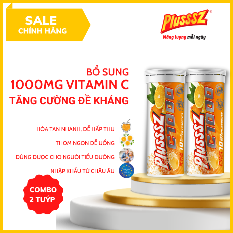 Viên sủi Plusssz C1000 bổ sung 1000mg vitamin C hỗ trợ tăng cường sức đề kháng, vững vàng sức khỏe - nhập khẩu chính hãng