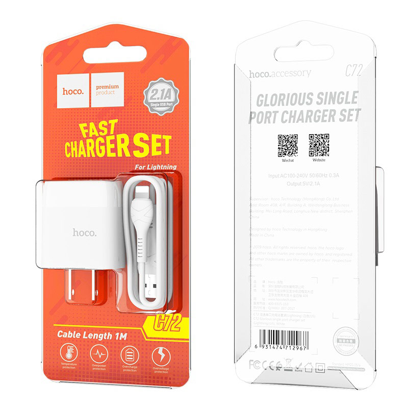 Bộ Củ Sạc Hoco C72 Lightning - hàng chính hãng