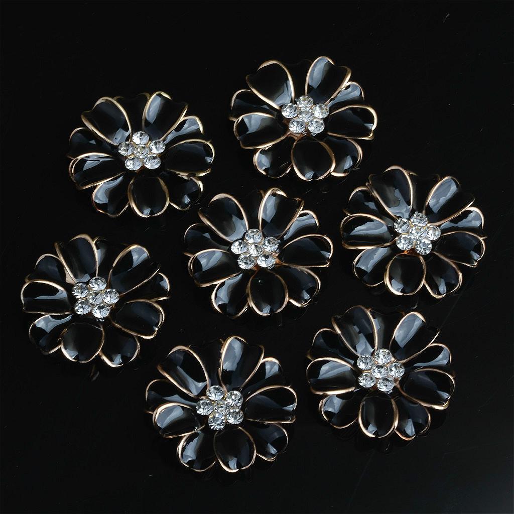 20 Pieces Metal Pink and Black Enamel Rhinestone Crystal Flower DIY Embellishment Flatback Buttons 32mm for Wedding Card Phone Case Decorative Hair Bow Craft Making