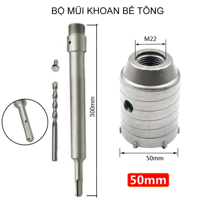 Mũi khoan khoét lỗ tường bê tông, gạch, cán dài 30cm