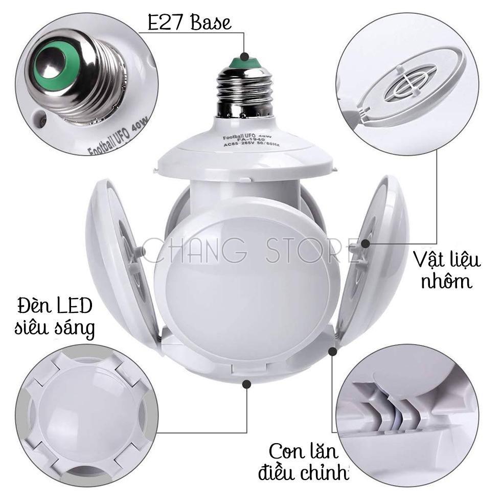 Đèn LED tích điện năng lượng mặt trời 5 chế độ hình 4 cánh hoa đuôi E27 có thể đóng mở (40W)