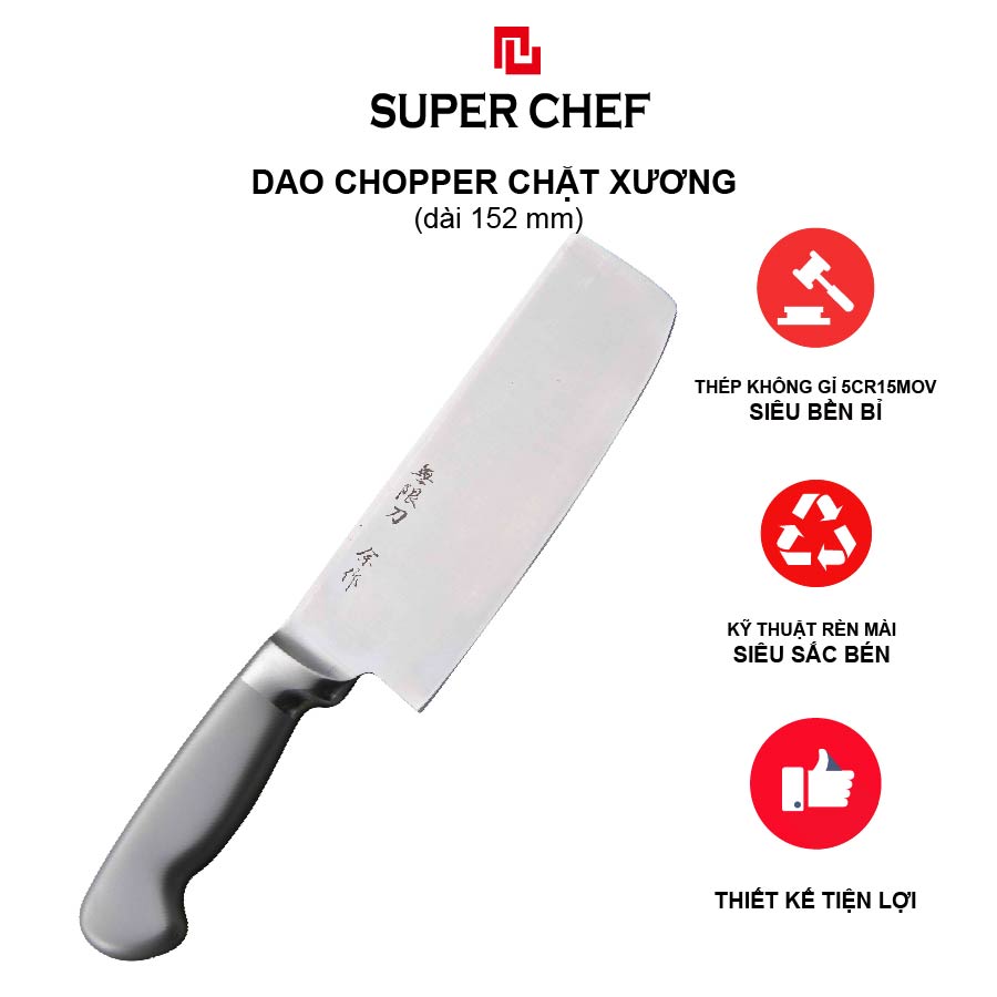 Dao Chặt Xương Ngắn Chính Hãng Super Chef Lưỡi Dày 4mm Cứng Cáp, Không Gỉ Sét, Không Ăn Mòn Đảm Bảo An Toàn Sức Khỏe Vừa Sắc Bén Lâu Cùn Và Tiện Lợi ( Lưỡi dài 15.2 cm)