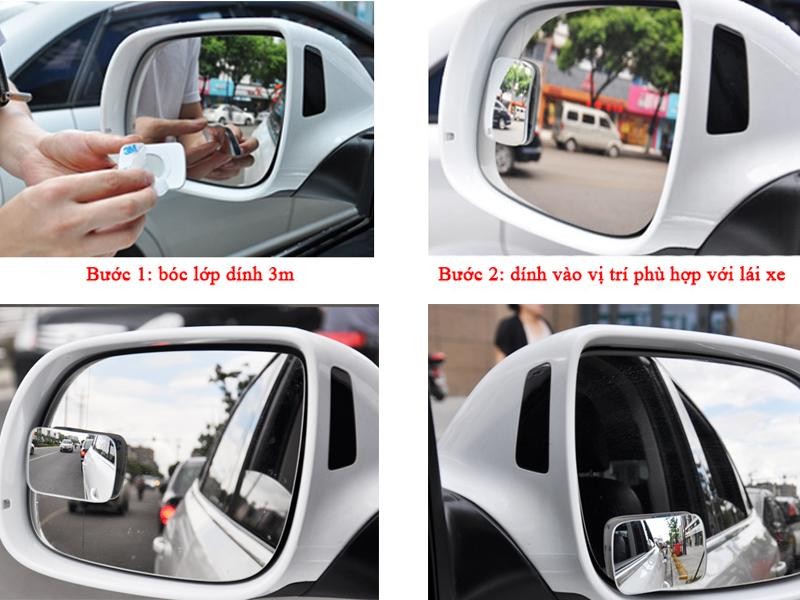 Bộ 2 gương cầu lồi gắn gương chiếu hậu xoay 360 vuông xóa điểm mù cho ô tô - hàng chính hãng