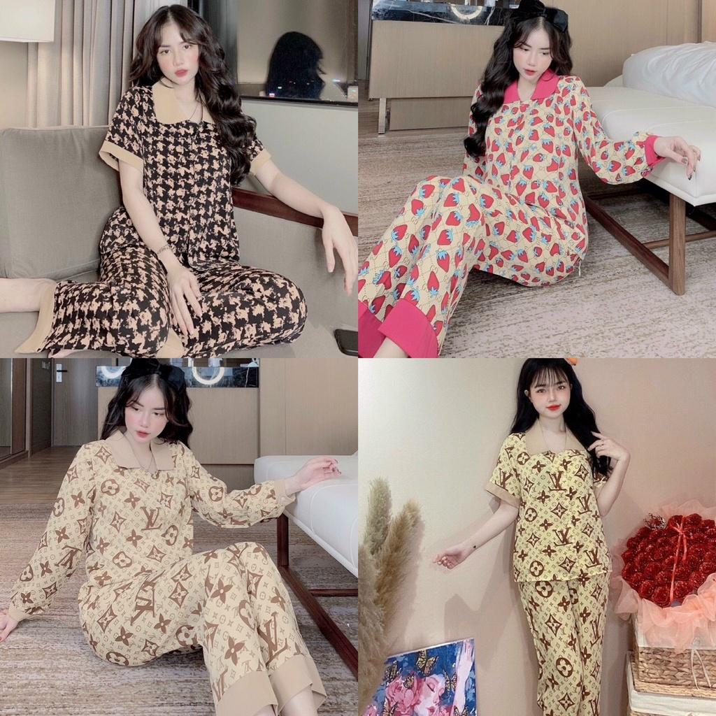 Bộ Pijama lụa Mango mặc nhà cộc tay quần dài cao cấp