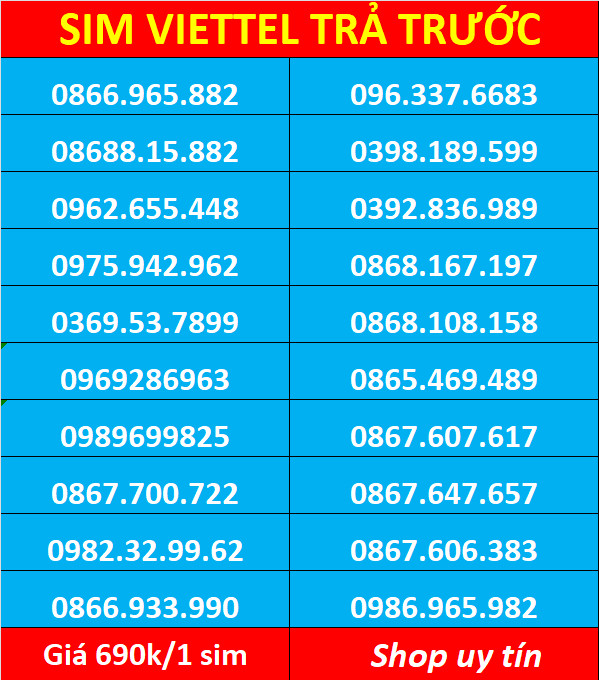 Sim viettel số đẹp - Hàng chính hãng