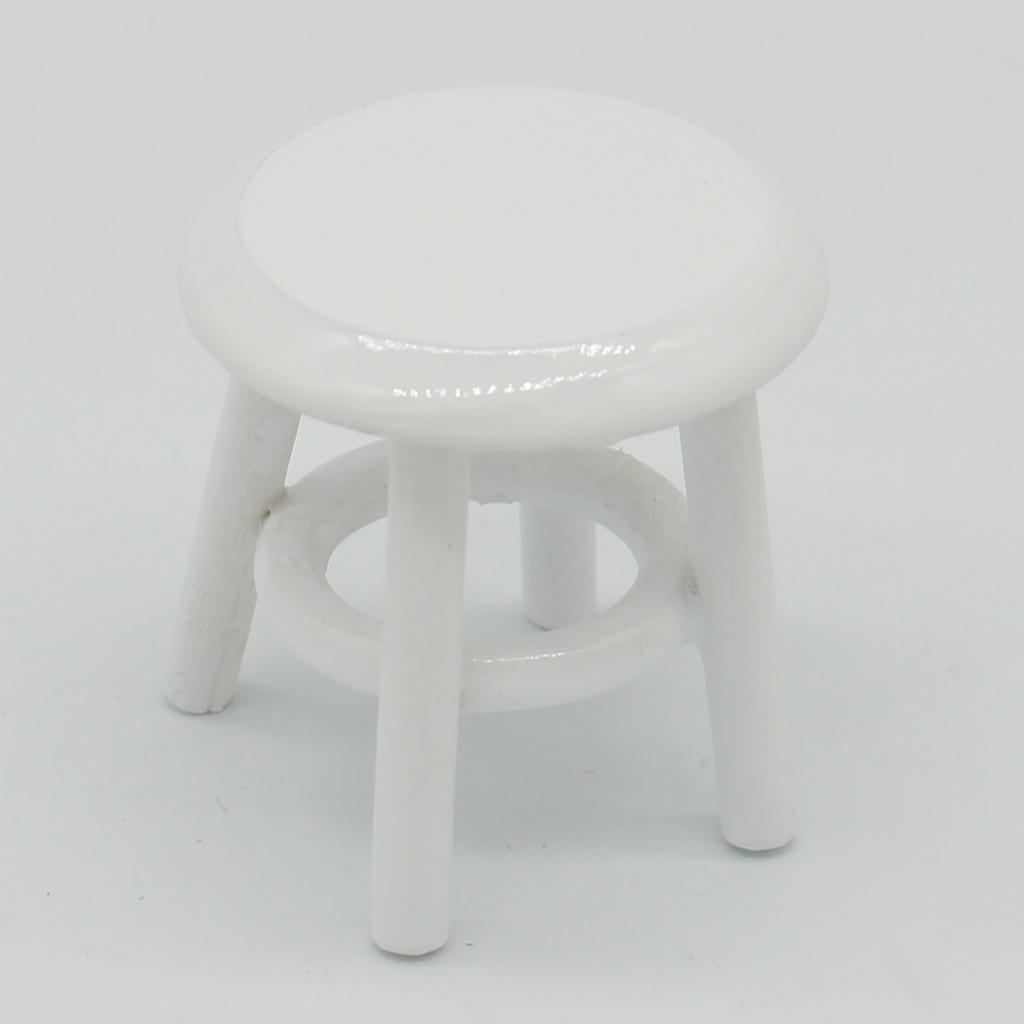 1/12 Dollhouse Miniature Furniture White Wood Stool Chair Room Garden Decor