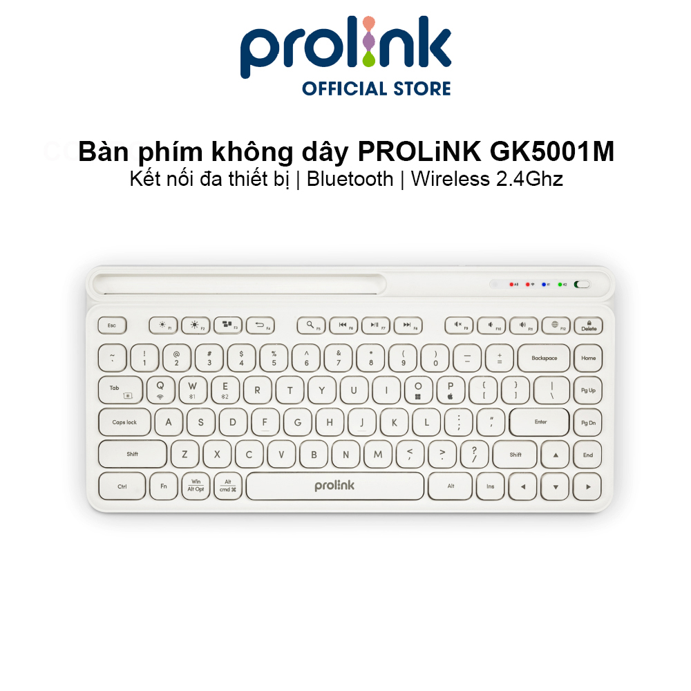 Bàn phím không dây Bluetooth + Wireless PROLiNK GK5001M, nhỏ gọn, kết nối đa thiết bị Windows/Android/MacOS/iOS - Hàng chính hãng
