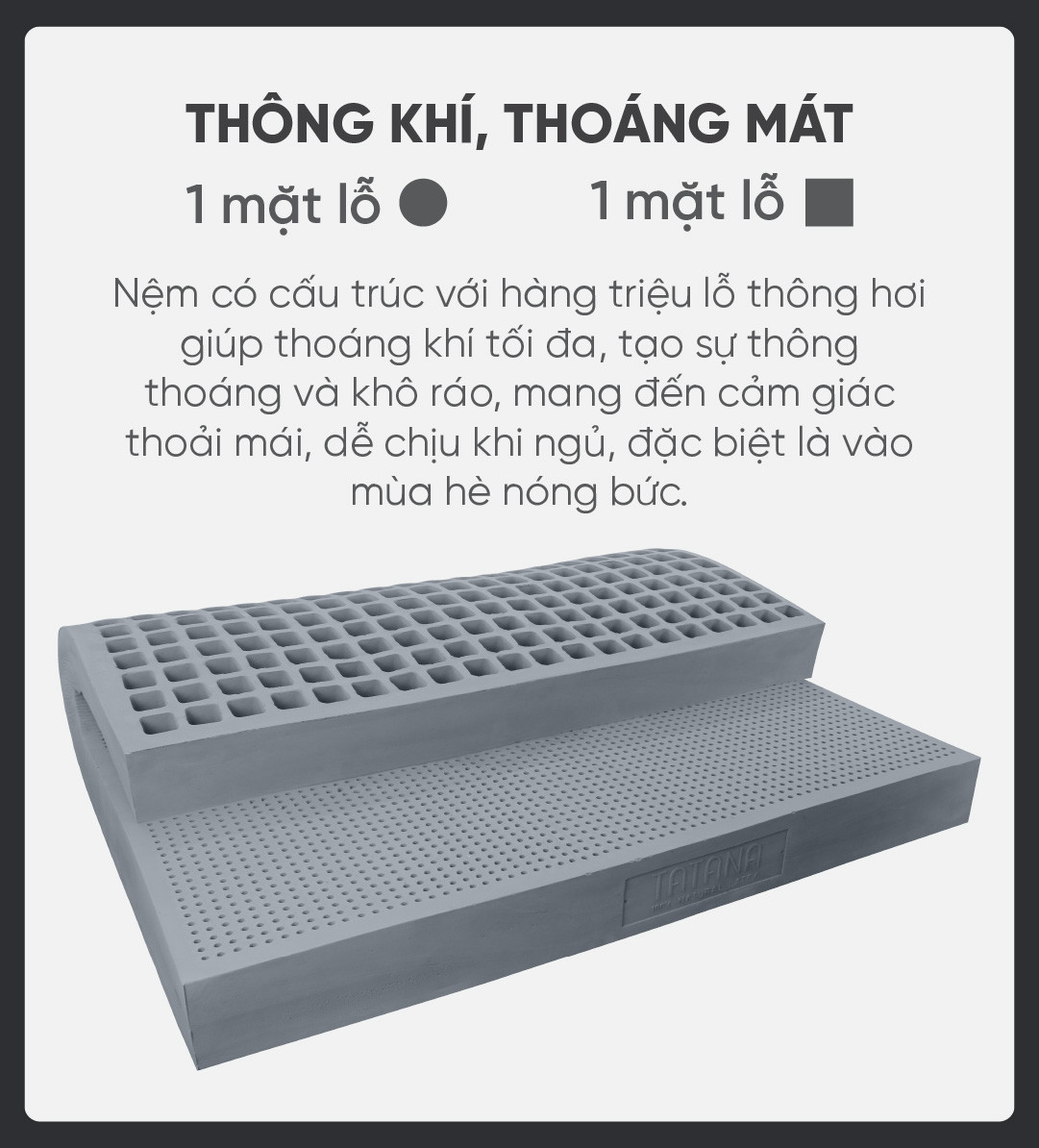 Nệm cao su thiên nhiên than hoạt tính Tatana Cool Grey,Kháng Khuẩn Khử Mùi, Êm Ái Nâng Đỡ Cột Sống