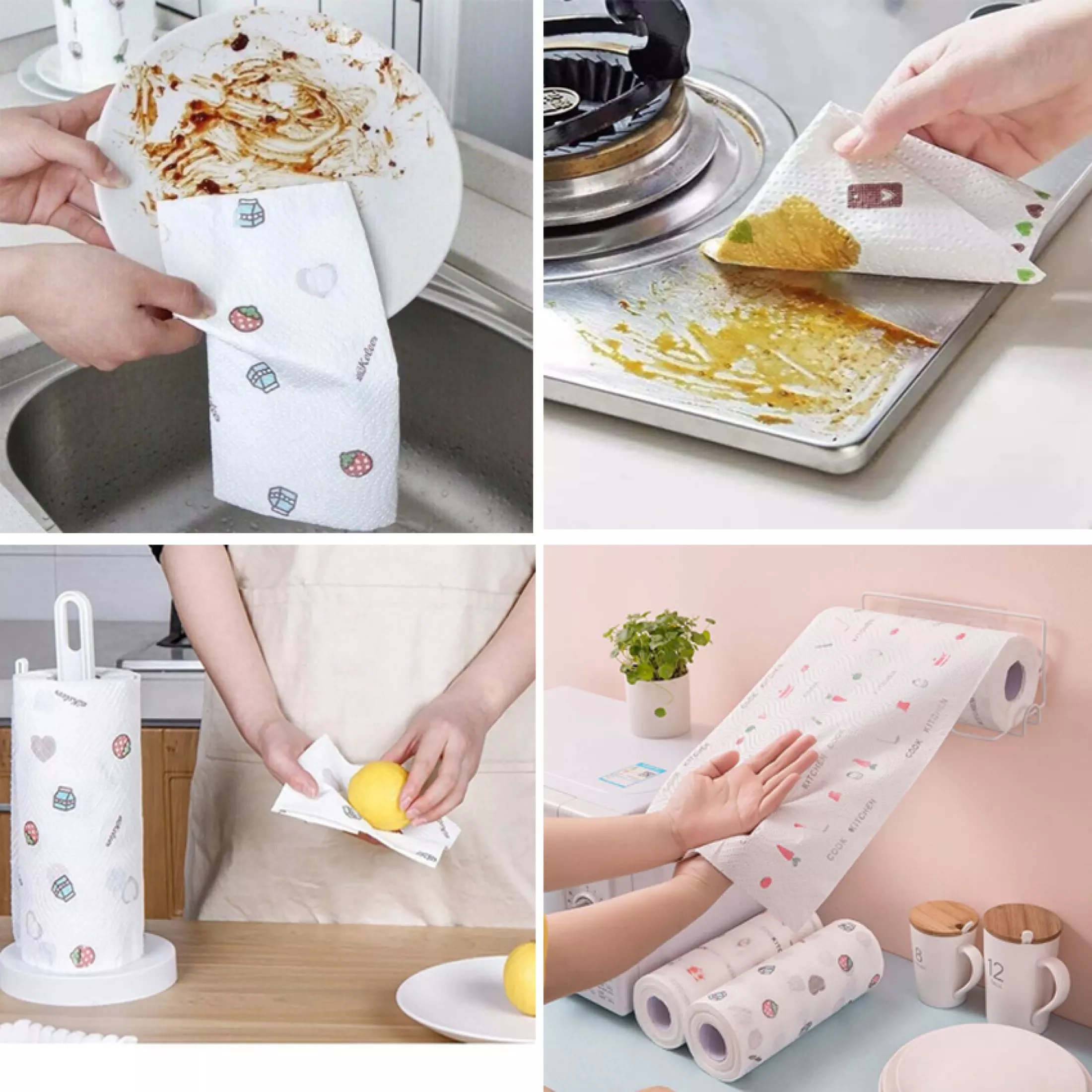 Khăn giấy lau đa năng lau bếp, lau tay cuộn trắng có thể giặt được và tái sử dụng cỡ 20cm