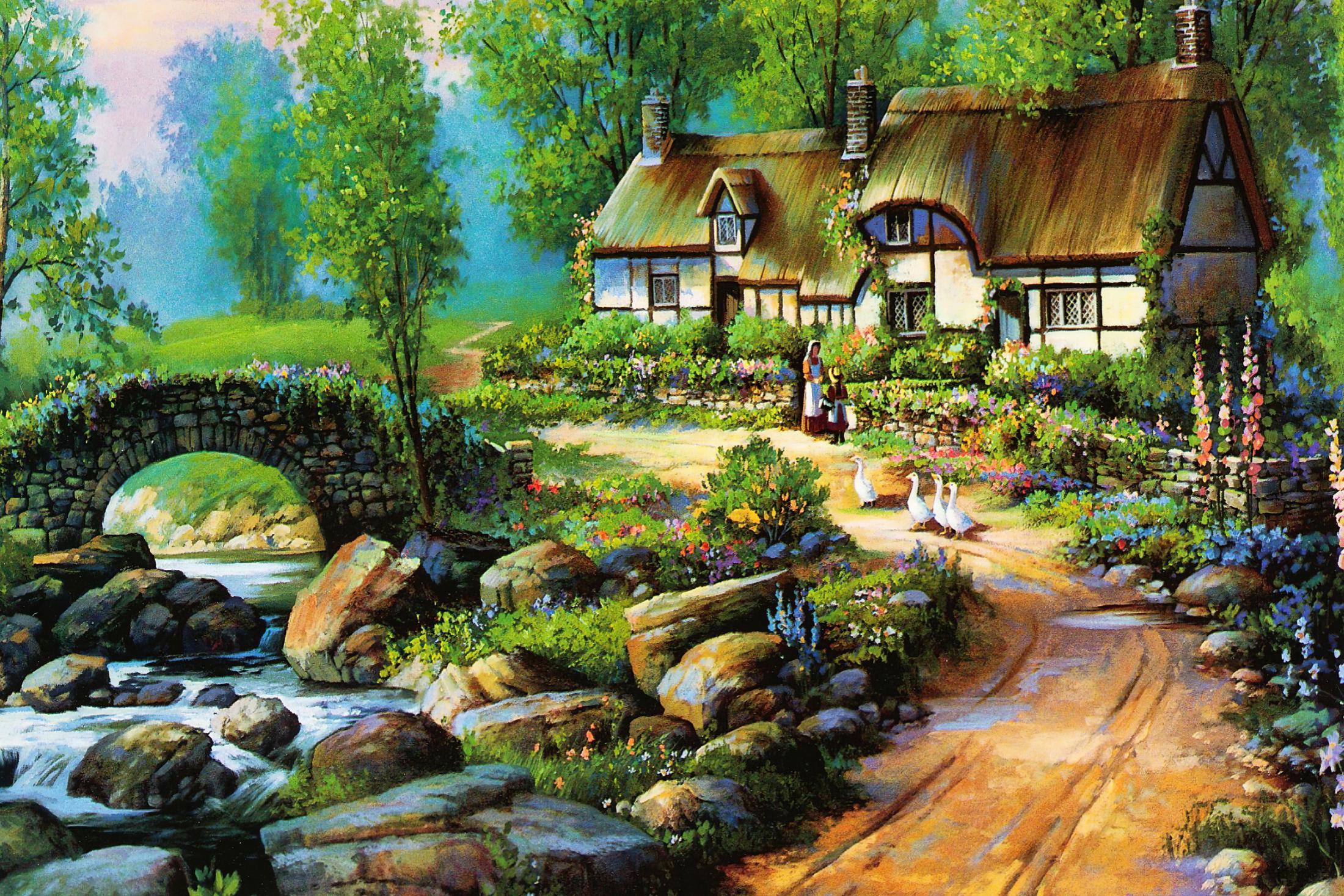 Bộ Tranh Ghép Xếp Hình 1000 Pcs Jigsaw Puzzle Tranh Ghép Nước Chảy Cầu Nhỏ Bản Đẹp Cao Cấp