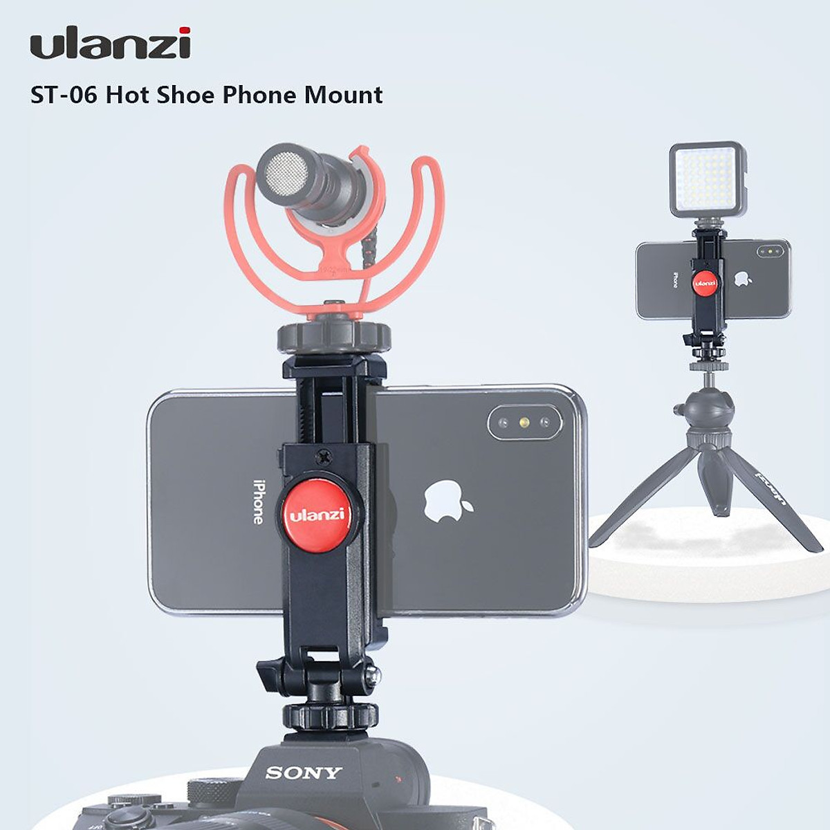 Gá kẹp điện thoại Ulanzi ST-06 gắn lên tripod, thanh trượt quay video, ring light hàng nhập khẩu