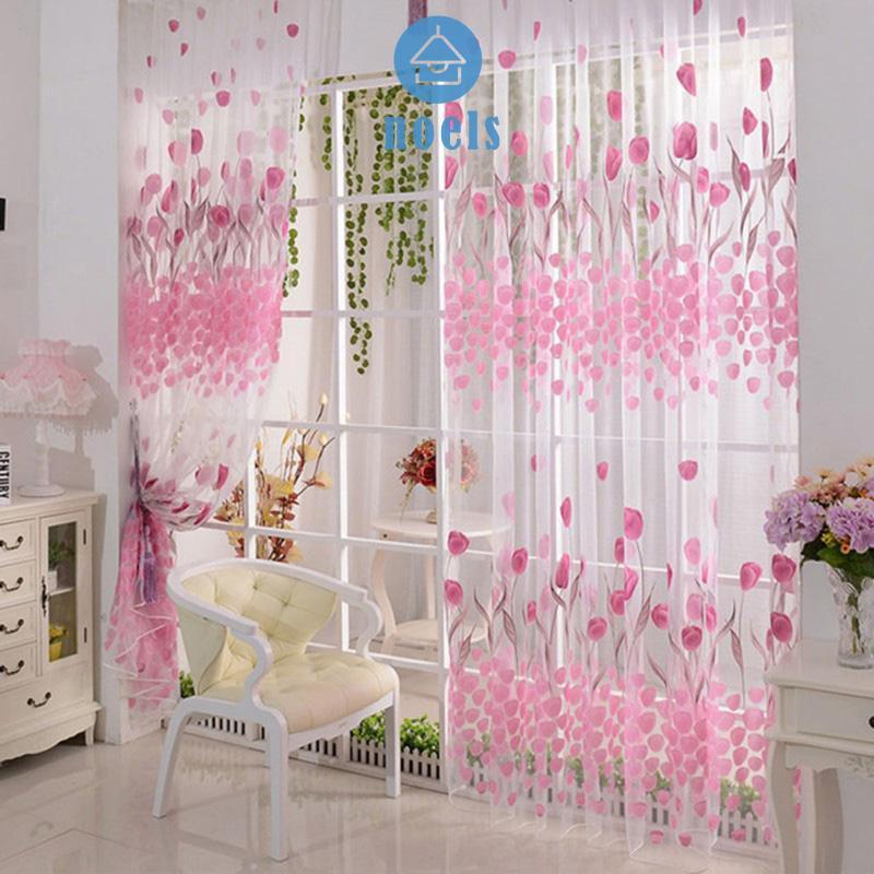 Rèm cửa sổ Vải Voan In Hình Hoa Tulip Kích Thước 200x100cm