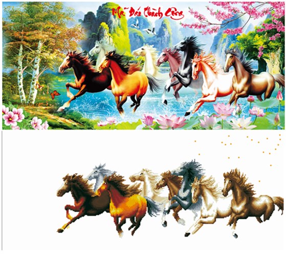 Tranh đính đá mã đáo thành công VS016 - 107 x 50 cm - chưa đính