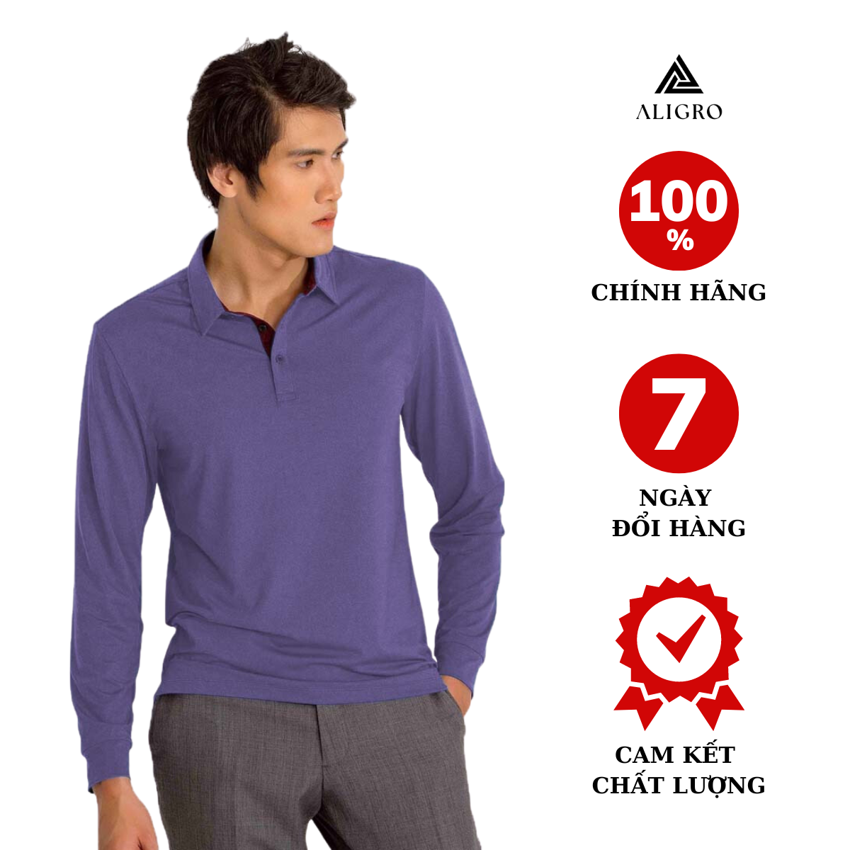 Áo phông dài tay Aligro Cổ Đức Win from dáng Slim, giữ nhiệt, chống tia cực ALGAPD043