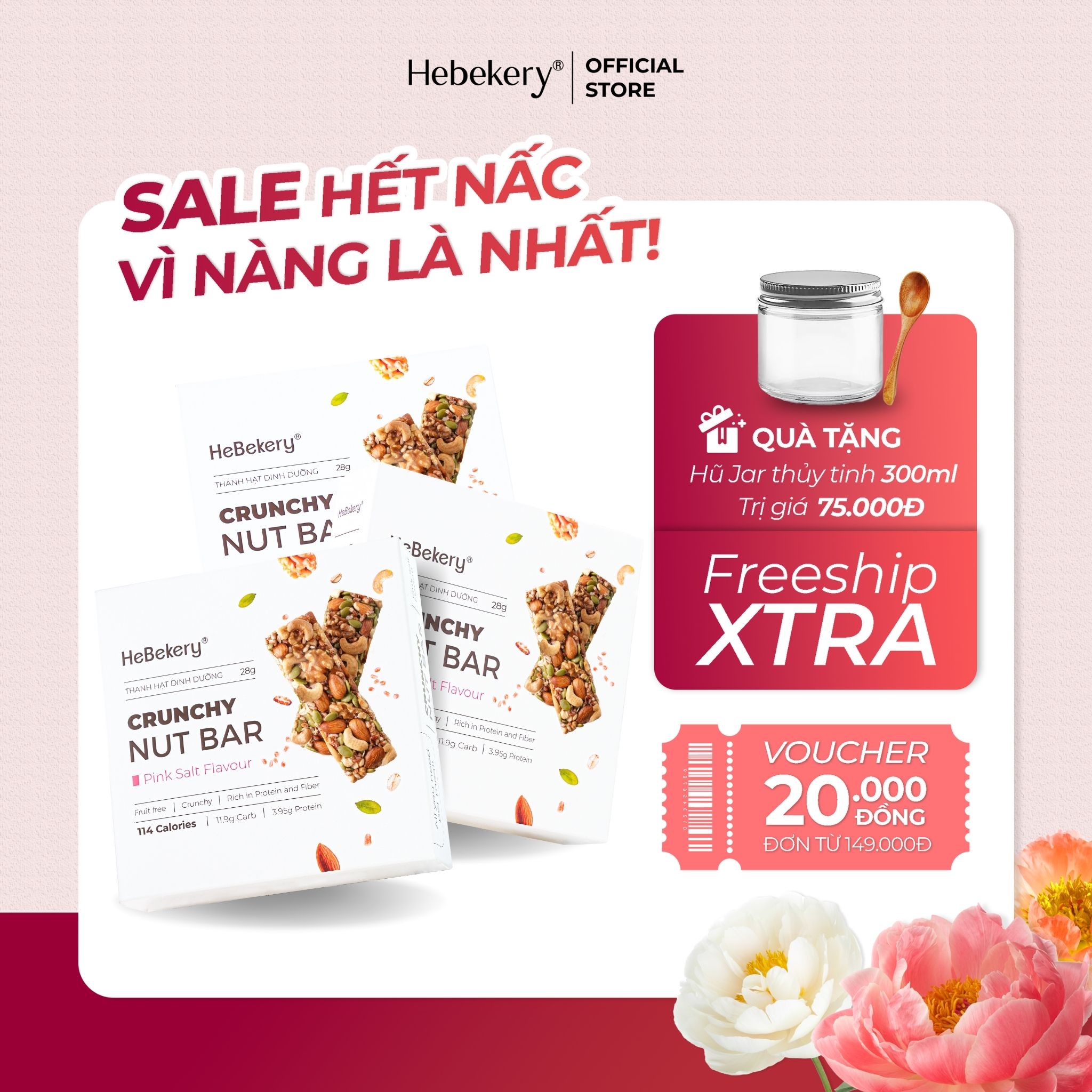 [COMBO 3 HỘP] Thanh Năng Lượng Siêu Hạt Muối Hồng 114Kcal - Crunchy Nut Nutrition Bar Hebekery By Granola Hebe