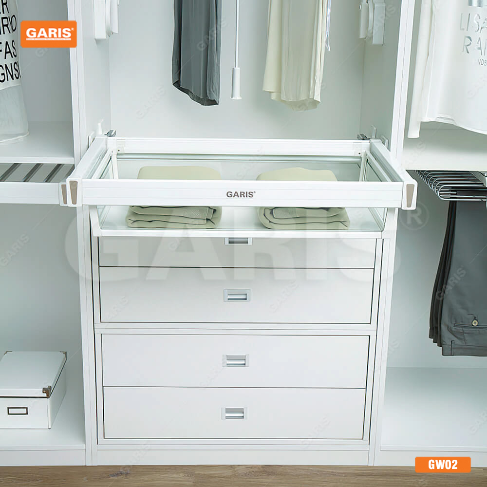 Ngăn kéo vách kính để đồ gập, màu trắng Garis GW02