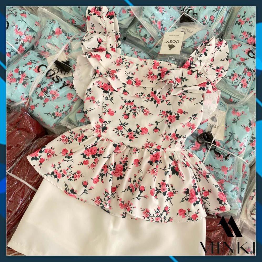 SET ÁO HOA TAY BÈO VÀ CHÂN VÁY MIDI - Chất Liệu Cao Cấp - Màu Hoa Trắng và Hoa Xanh