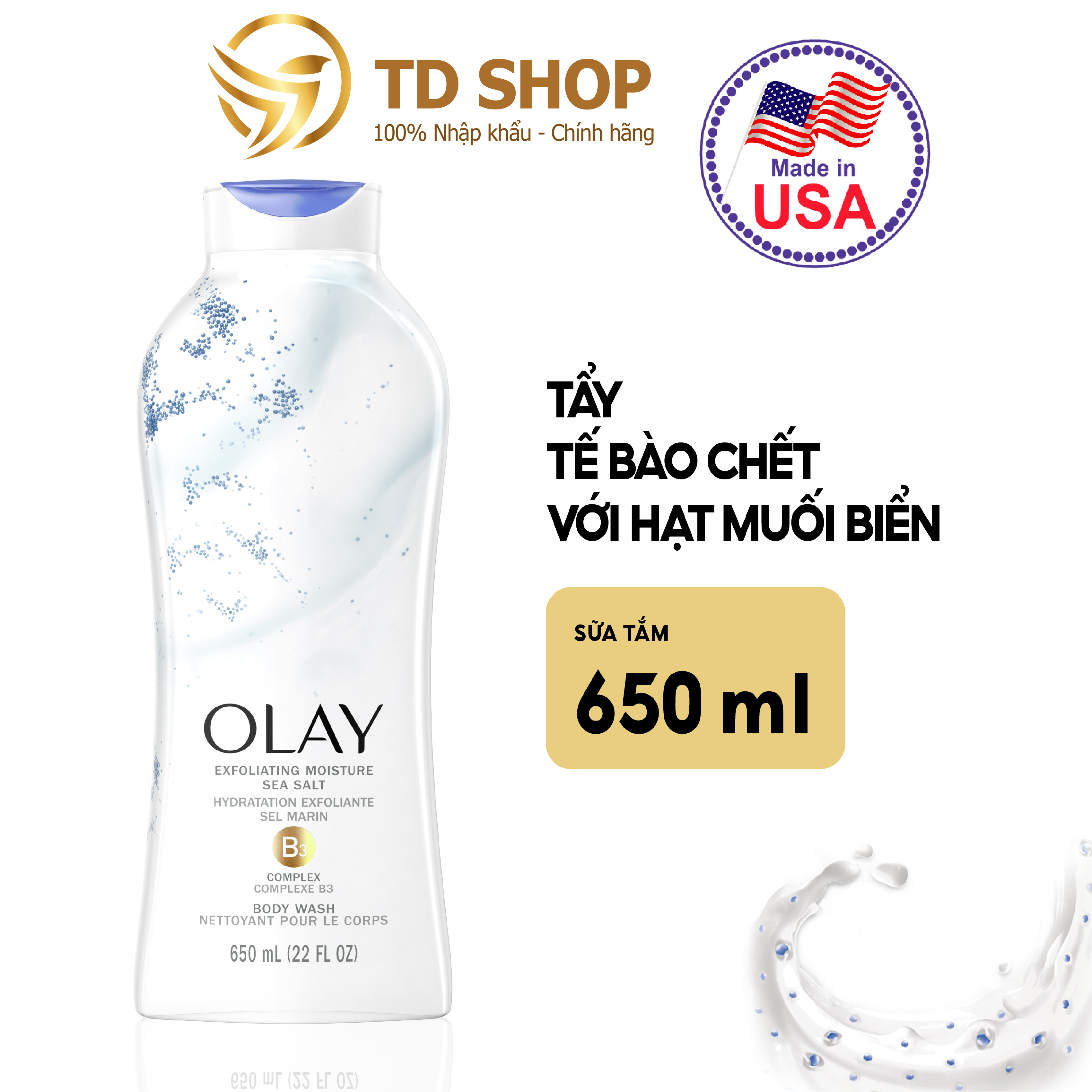 Sữa tắm Olay 650ml dưỡng ẩm - tẩy tế bào chết