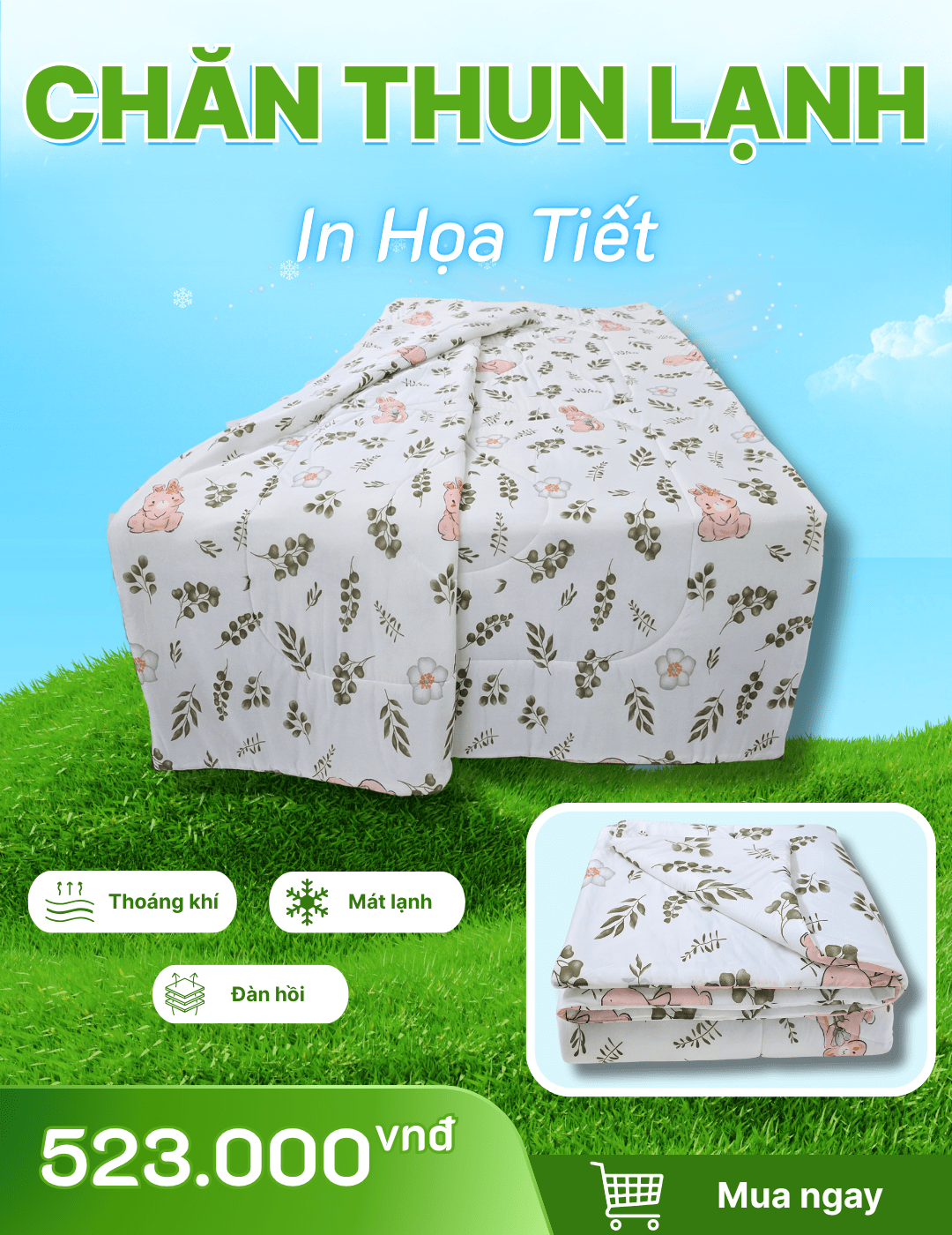 Chăn chần Thun Lạnh 180x200 in Họa Tiết