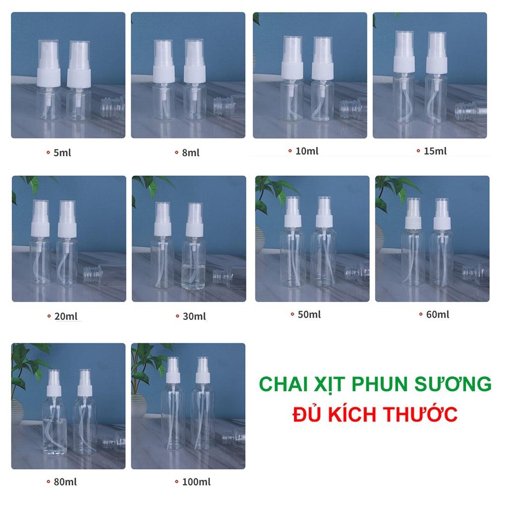 Chai xịt phun sương, lọ chiết mỹ phẩm, tinh dầu, dung dịch sát khuẩn trong suốt 5ml/10ml/20ml/30ml/50ml/100ml