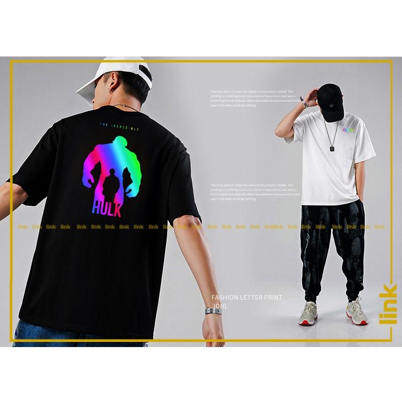 Áo thun unisex tay lỡ avengers phản quang đa sắc