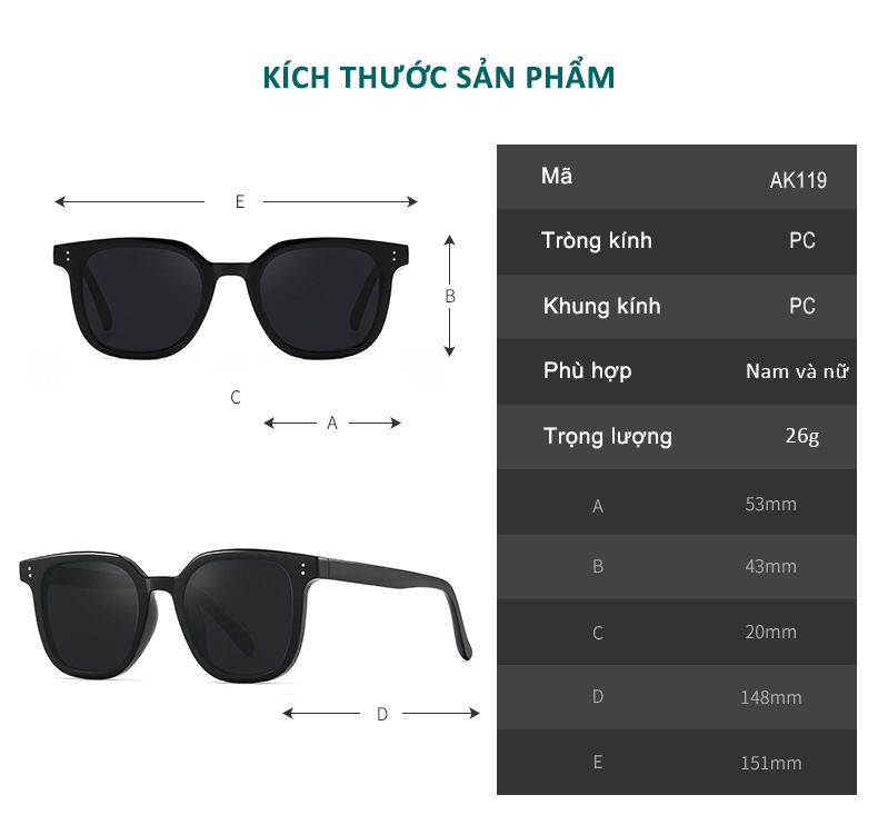 Kính Mát Chống Tia UV400, Kính Râm Nam Nữ Thời Trang Hàn Quốc, Kính Thời Trang Chống Chói Lóa Nhiều Màu Trendy - AK119 - Ope Store