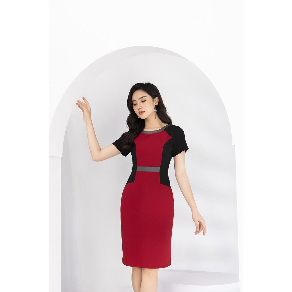 Đầm Nữ LUPERI LFV3162 Công Sở Dáng Ôm Phối Màu Tạo Điểm Nhất Eo Chất Liệu Đũi Xước Hàn Quốc Cao Cấp