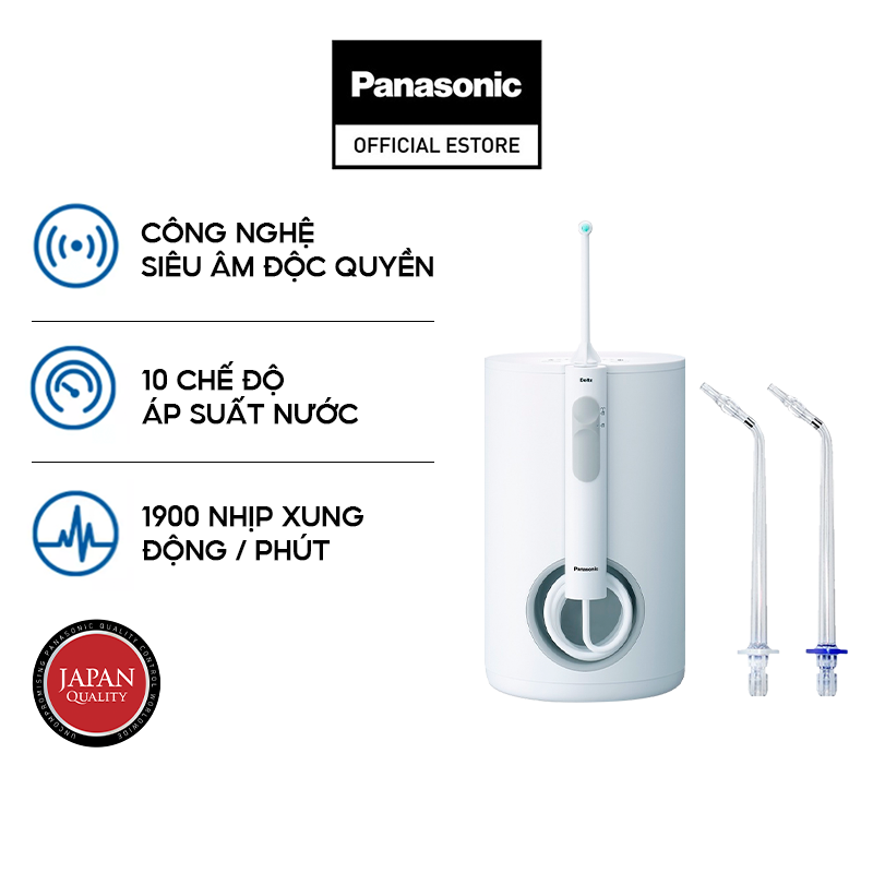 Combo Máy Tăm Nước Panasonic Công Nghệ Siêu Âm EW1613W451 và phụ kiện Đầu Tăm nước Thay Thế Panasonic WEW0982X401- Làm Sạch Kẽ Răng &amp; Túi Nha Chu, Mát Xa Nướu - 10 Chế Độ - Bình Chứa Lớn - Hàng chính hãng