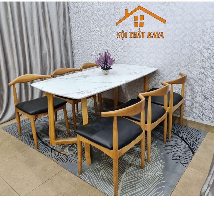 Bộ bàn ăn mặt đá chân M 6 ghế Bull-đầu