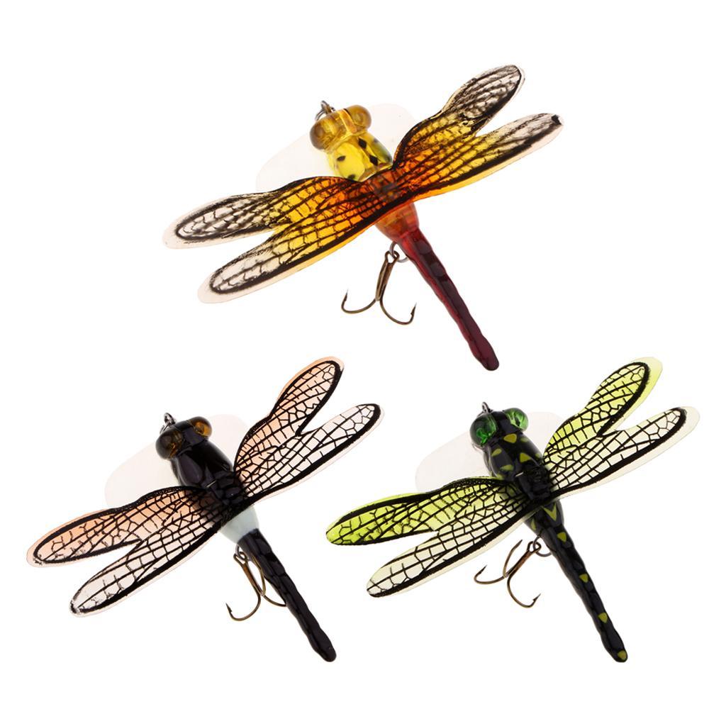 3x Dragonfly Flies Fishing Lures Topwater Bait 3D for Pike Zander Trout Bass