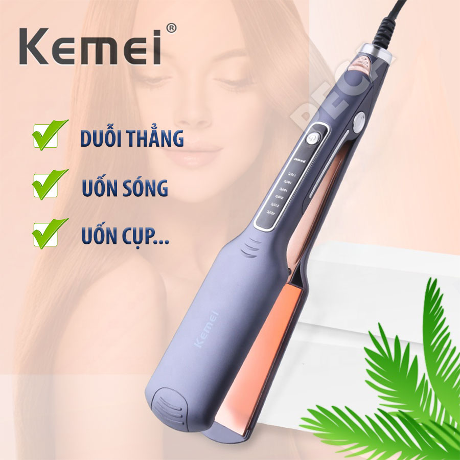 Máy duỗi tóc Kemei KM-740 điều chỉnh 6 mức nhiệt độ bảng nhiệt lớn sử dụng được cho mọi loại tóc - Hàng chính hãng
