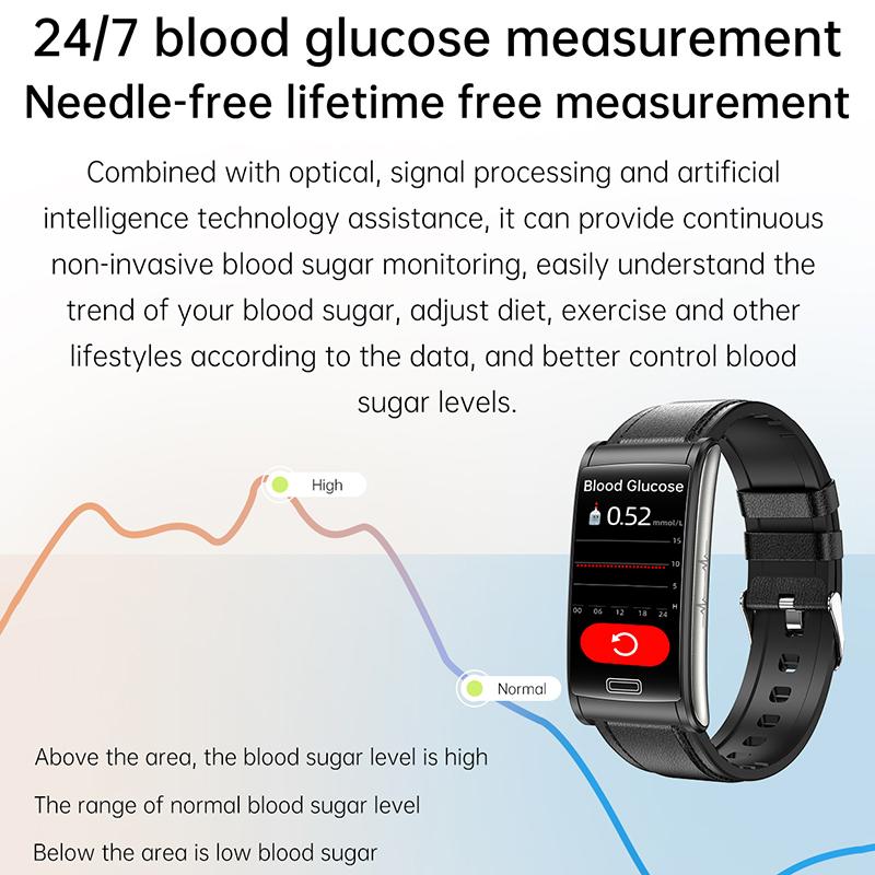 Sang trong máu không xâm lấn ECG PPG Sức khỏe Vòng đeo tay thông minh IP68 Thể thao chống thấm Watcher Watch Watch Men Blood Glucose Meter Đồng hồ