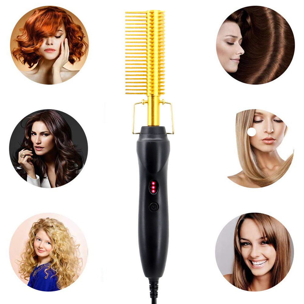 Hair Straightener Hot Heating Comb 2 In 1 Straightening Brush Corrugation Curling Iron Hair Curler Comb Flat Irons Styling Tool