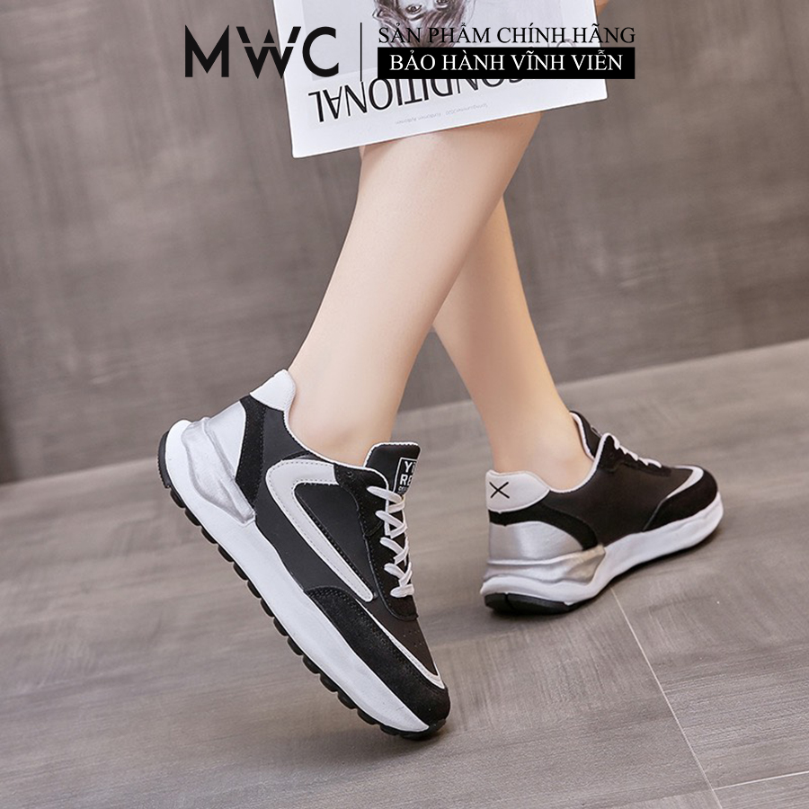 Giày Thể Thao Sneaker Nữ MWC Đế Cao Thời Trang Phong Cách Cá Tính Màu Đen Kem A007