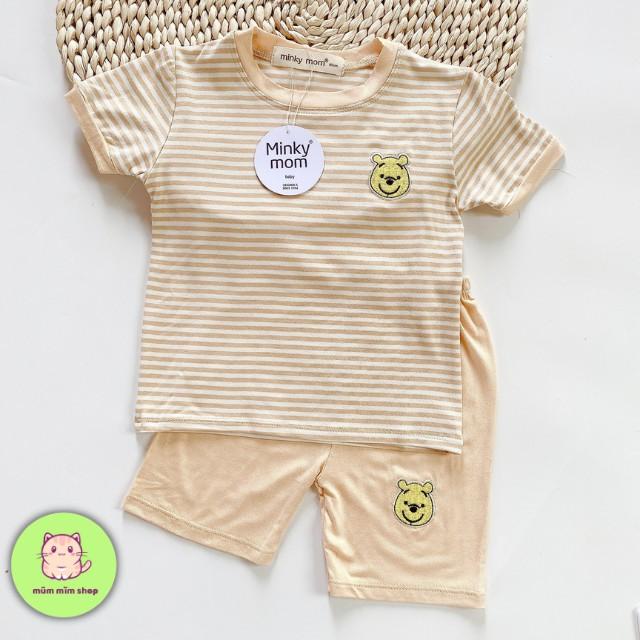 Đồ Bộ Đùi Bé Trai Minky Mom Sọc Thêu Họa Tiết Mèo Và Chuột Chất Thun Lạnh Cho Bé (8-19kg