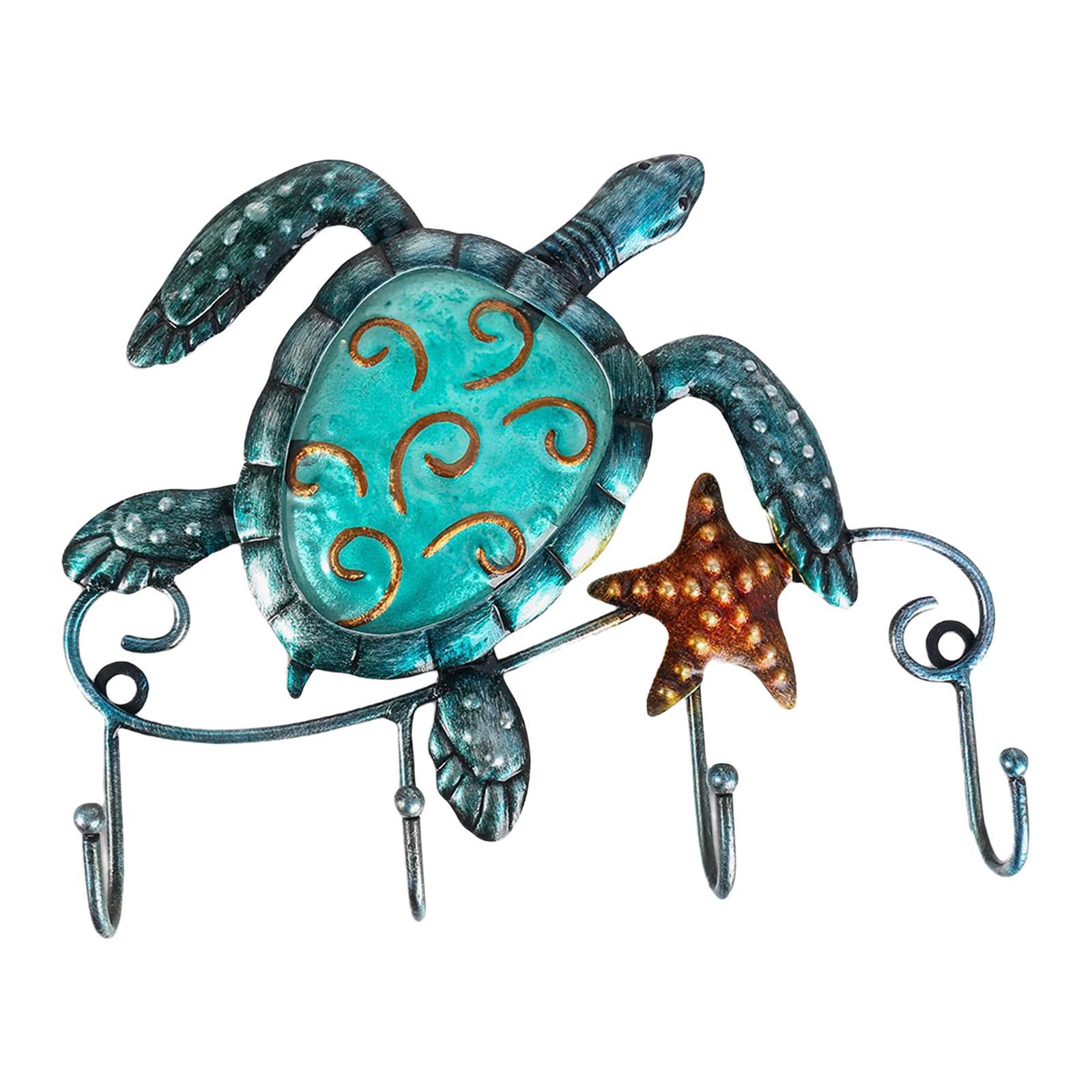 Cast Iron Blue Sea Turtle Coat Hat Key Purse Bag Hanger 4 Hook w/ 2 screws