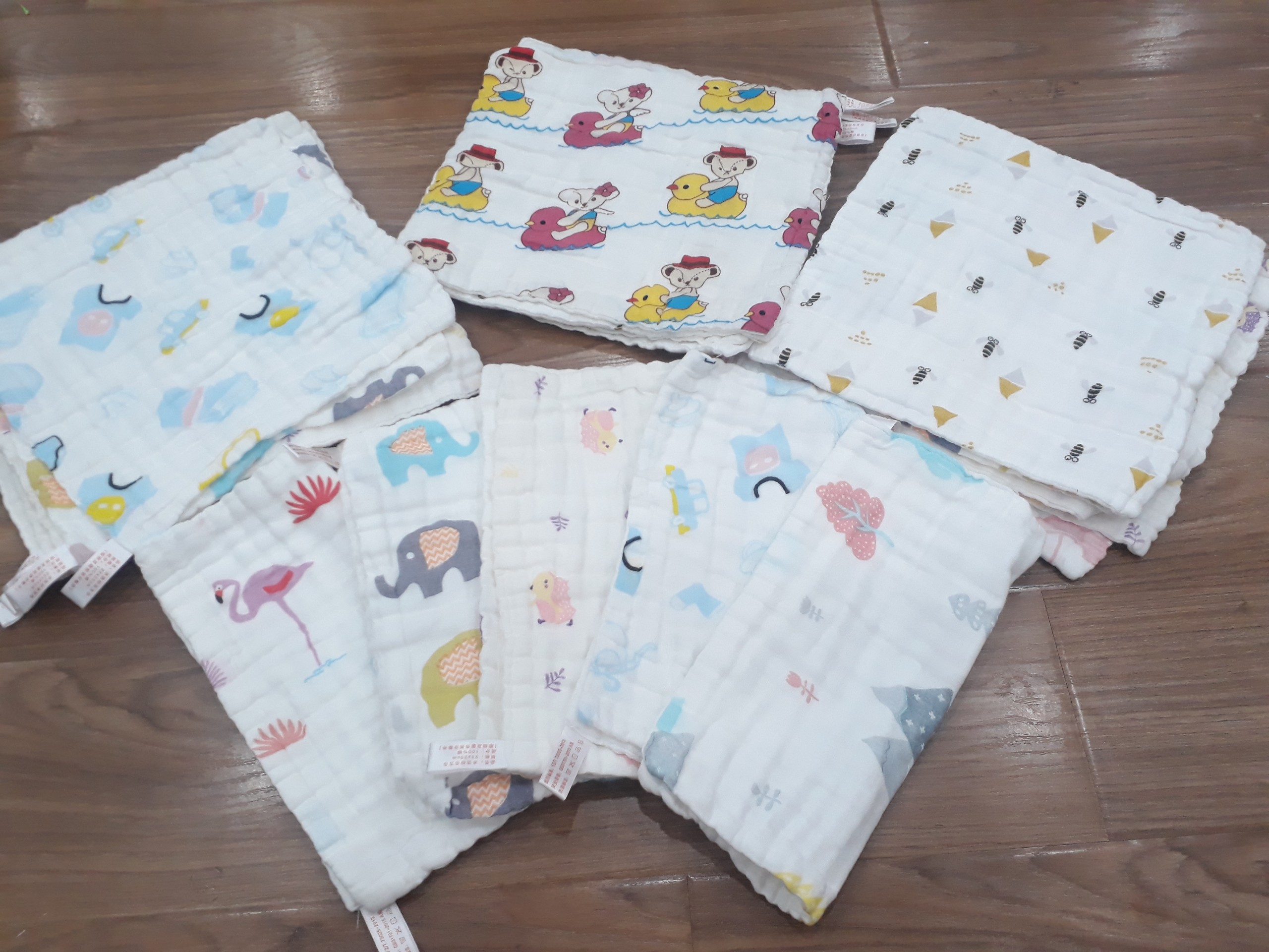 Set 5 Khăn Sữa 6 Lớp Vải Xô Nhăn Mềm Thấm Hút Tốt Hàng Cao Cấp